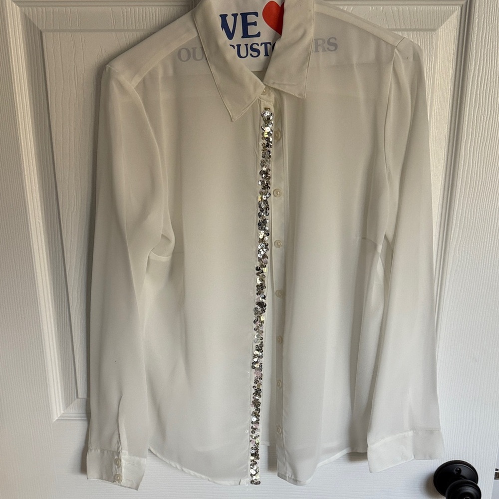 Elegant White Sequin Women’s Shirt